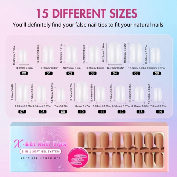 300 Pieces GelX Short Square Press On Nails - Picture 2 of 5